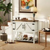 HOMCOM Farmhouse Kitchen Storage Cabinet, Free Standing Sideboard Console Table with Barn Doors, Bottom Shelf, White(m-1)