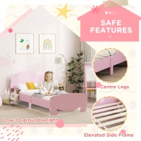 Qaba Twin Bed Frame with Bear Shaped Headboard & Footboard, Slats Support, No Box Spring Needed, for Boys, Girls, Pink(m-4)