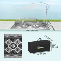 Outsunny 9' x 12' Outdoor RV Rug, Reversible Patio Floor Mat with Carry Bag, Toothed Rhombus, White and Black(m-3)