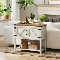 HOMCOM Farmhouse Kitchen Storage Cabinet, Free Standing Sideboard Console Table with Barn Doors, Bottom Shelf, White(m-7)