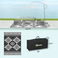 Outsunny Reversible Outdoor Rug, Waterproof Plastic Straw with Carry Bag, 9' x 12', White & Black Toothed Rhombus(m-3)