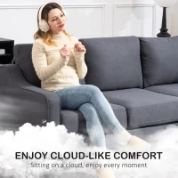 HOMCOM 3 Seater Sofa, Modern Couch with Pocket Spring, Linen Upholstered, Thick Padded, Charcoal Grey(m-4)