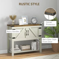 HOMCOM Farmhouse Kitchen Storage Cabinet, Free Standing Sideboard Console Table with Barn Doors, Bottom Shelf, White(m-5)