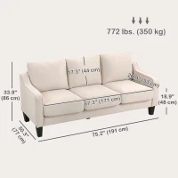 HOMCOM 3 Seater Sofa, Modern Couch with Pocket Spring, Linen Upholstered, Thick Padded, Beige(m-3)