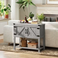 HOMCOM Farmhouse Double Door Coffee Bar Cabinet, Kitchen Cabinet with Bottom Shelf for Entryway, Living Room, Stone Gray(m-7)