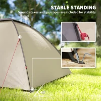 Outsunny 3 Person Camping Tent, Waterproof Family Dome Tent with Bedroom, Porch, Sewn-in Groundsheet and Hook, Khaki(m-6)