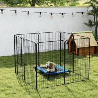PawHut 8 Panel Pet Playpen Play Yard Fence Home DIY Heavy-Duty Metal Foldable Indoor Outdoor 47"H(m-1)