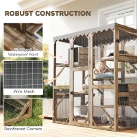 PawHut Wooden Catio Outdoor with Window Access, Waterproof Cover, Relaxing Condo, 5 Platforms, Doors, 59" x 28" x 59", Brown(m-6)