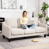 HOMCOM 3 Seater Sofa, Modern Couch with Pocket Spring, Linen Upholstered, Thick Padded, Beige(m-1)