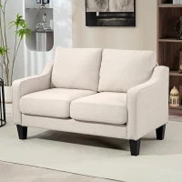 HOMCOM Loveseat Sofa, Modern Couch with Pocket Spring, Linen Upholstered, Thick Padded, Beige(m-8)