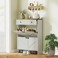 HOMCOM Narrow Shoe Storage Cabinet, Farmhouse Shoe Cabinet with 2 Flip Drawers, 1 Drawer, 12 Pairs for Entryway, White(m-1)
