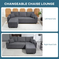 HOMCOM Corner Sofa with Changeable Chaise, Corduroy L-Shaped Sectional Sofa with Pocket Spring, 2 Pillows, Charcoal Grey(m-4)