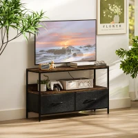 HOMCOM TV Stand with Charging Station, TV Table with 2 Foldable Linen Drawers and Open Shelf for 47 Inch TV, Rustic Brown(m-1)