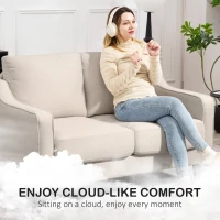 HOMCOM Loveseat Sofa, Modern Couch with Pocket Spring, Linen Upholstered, Thick Padded, Beige(m-4)
