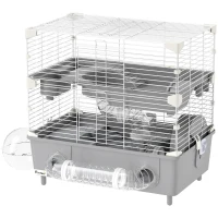 PawHut 2-Tier Hamster Cage with Sand Bathroom, Running Wheel, Water Bottle, Tubes, Accessories, for Dwarf Hamster, Gray(m-1)