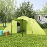 Outsunny 4-6 Person Camping Tent, 2000mm Waterproof Tunnel Tent with 2 Bedrooms, Living Area, Vestibule, Lamp Hook and 4 Doors(m-10)