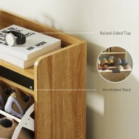 HOMCOM Narrow Shoe Storage Cabinet, Modern Slim Shoe Cabinet with 4 Flip Drawers, 16 Pairs of Shoes for Hallway, Entryway, Oak(m-7)