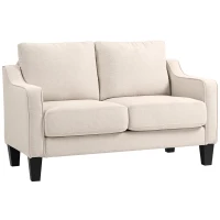 HOMCOM Loveseat Sofa, Modern Couch with Pocket Spring, Linen Upholstered, Thick Padded, Beige(m-11)