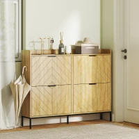 HOMCOM Narrow Shoe Storage Cabinet, Modern Slim Shoe Cabinet with 4 Flip Drawers, 16 Pairs of Shoes for Hallway, Entryway, Oak(m-8)