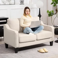 HOMCOM Loveseat Sofa, Modern Couch with Pocket Spring, Linen Upholstered, Thick Padded, Beige(m-9)