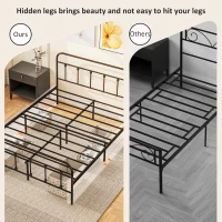 HOMCOM Queen Bed Frame with LED Lights and Charging Station, Metal Platform Bed Frame with Under Bed Storage, Black(m-10)