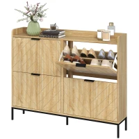 HOMCOM Narrow Shoe Storage Cabinet, Modern Slim Shoe Cabinet with 4 Flip Drawers, 16 Pairs of Shoes for Hallway, Entryway, Oak(m-2)