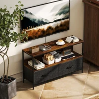 HOMCOM TV Stand with Charging Station, TV Table with 2 Foldable Linen Drawers and Open Shelf for 47 Inch TV, Rustic Brown(m-8)