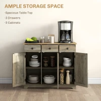 HOMCOM Kitchen Storage Cabinet, Sideboard Floor Cupboard with Solid Wood Top, Adjustable Shelf, and 3 Drawers, Distressed Gray(m-4)