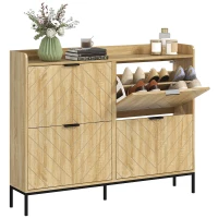 HOMCOM Narrow Shoe Storage Cabinet, Modern Slim Shoe Cabinet with 4 Flip Drawers, 16 Pairs of Shoes for Hallway, Entryway, Oak(m-11)