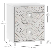 HOMCOM Mid-Century Bedside Table, Nightstand with 2 Drawers, Side End Table for Bedroom, White(m-3)