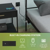 HOMCOM Queen Bed Frame with LED Lights and Charging Station, Metal Platform Bed Frame with Under Bed Storage, Black(m-6)