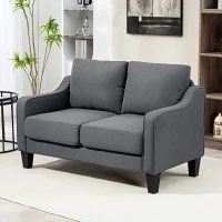 HOMCOM Loveseat Sofa, Modern Couch with Pocket Spring, Linen Upholstered, Thick Padded, Charcoal Grey(m-8)