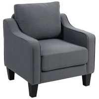 HOMCOM Armchair, Modern Accent Chair with Pocket Spring, Linen Upholstered, Thick Padded, Charcoal Grey(m-2)