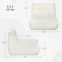 HOMCOM Bean Bag Chair for Adults, Giant Fireside Chair, Bean Bag Sofa with High Density Foam for Living Room, Cream White(m-3)