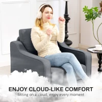 HOMCOM Armchair, Modern Accent Chair with Pocket Spring, Linen Upholstered, Thick Padded, Charcoal Grey(m-4)