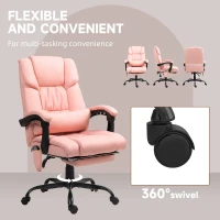 Vinsetto 6-Point Vibration Massage Chair, Height Adjustable Reclining Computer Chair with Retractable Footrest, Pink(m-10)