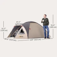 Outsunny 3 Person Camping Tent, Waterproof Family Dome Tent with Bedroom, Porch, Sewn-in Groundsheet and Hook, Khaki(m-3)