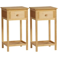 HOMCOM Bamboo Side Table with Drawer and Storage Shelf, Slim End Table Nightstand for Small Spaces, Natural(m-11)