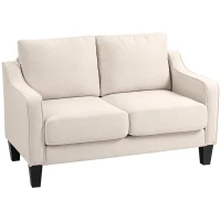HOMCOM Loveseat Sofa, Modern Couch with Pocket Spring, Linen Upholstered, Thick Padded, Beige(m-2)