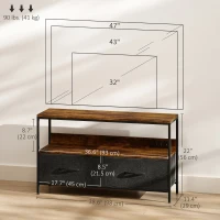 HOMCOM TV Stand with Charging Station, TV Table with 2 Foldable Linen Drawers and Open Shelf for 47 Inch TV, Rustic Brown(m-3)