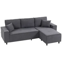 HOMCOM Corner Sofa with Changeable Chaise, Corduroy L-Shaped Sectional Sofa with Pocket Spring, 2 Pillows, Charcoal Grey(m-11)