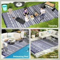 Outsunny 9' x 18' Outdoor RV Rug, Reversible Patio Floor Mat with Carry Bag, Geometric Wall, Blue and White(m-5)
