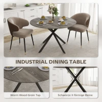 HOMCOM 47" Round Kitchen Table for 4, Industrial Dining Table with Steel Legs for Dining Room, Grey Wood Grain and Black(m-4)
