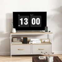 HOMCOM TV Stand with Charging Station, TV Table with 2 Foldable Linen Drawers and Open Shelf for 47 Inch TV, Oak(m-10)