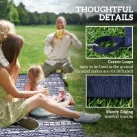 Outsunny 9' x 18' Outdoor RV Rug, Reversible Patio Floor Mat with Carry Bag, Geometric Wall, Blue and White(m-9)