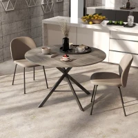 HOMCOM 47" Round Kitchen Table for 4, Industrial Dining Table with Steel Legs for Dining Room, Grey Wood Grain and Black(m-7)