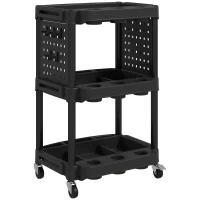 HOMCOM 3-Tier Rolling Tool Cart, 200 LBS Capacity Plastic Utility Cart with Side Shelves for Garage, Workshop, Black(m-12)