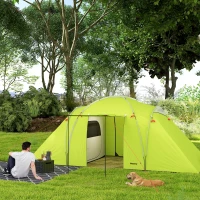 Outsunny 4-6 Person Camping Tent, 2000mm Waterproof Tunnel Tent with 2 Bedrooms, Living Area, Vestibule, Lamp Hook and 4 Doors(m-9)