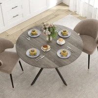 HOMCOM 47" Round Kitchen Table for 4, Industrial Dining Table with Steel Legs for Dining Room, Grey Wood Grain and Black(m-9)