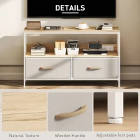 HOMCOM TV Stand with Charging Station, TV Table with 2 Foldable Linen Drawers and Open Shelf for 47 Inch TV, Oak(m-6)